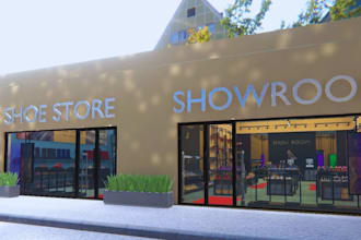 design 3d shoe store, footwear showroom, store layout, sneaker shop design