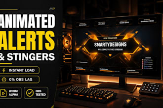 animate custom twitch alerts, stinger transition, twitch stream overlay assets