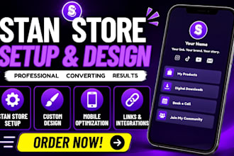 setup and design stan store, payhip, etsy digital products and marketing