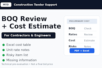 prepare construction cost estimate and boq review