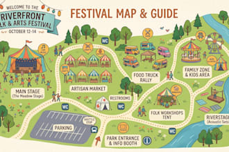 design a premium festival, tourism or event map illustration
