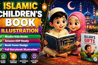 illustrate islamic children book, kids book and book cover