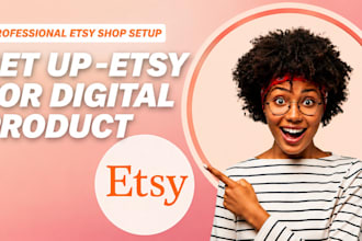 create and setup etsy digital product shop with SEO