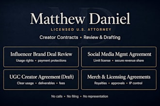 as a US attorney, I will draft or review your social media management agreement
