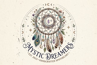 design a beautiful dream catcher logo with bohemian and mystical style
