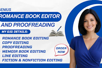 proofread romance novel, line copy edit fantasy, book editor, canva book, memoir