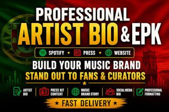 create a professional portuguese artist bio and music press kit