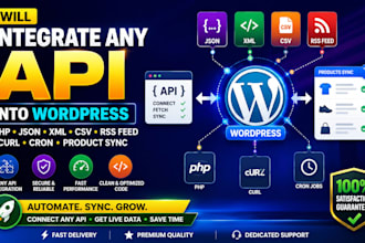 integrate any api into wordpress, php, json, XML csv, RSS feed curl cron product