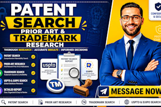 do patent search prior art research, patent filling, uspto and trademark search