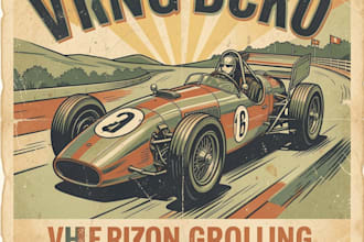 create vintage racing car illustration for tshirt and poster