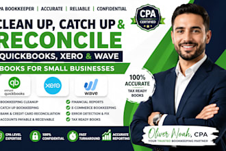 clean up catch up and reconcile quickbooks, xero, wave books for small business