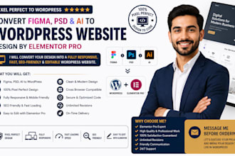 convert figma, PSD, and ai to wordpress website design by elementor pro