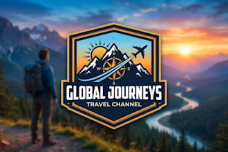 design a professional travel channel logo for youtube, vlog, and tourism brands