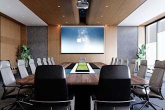 create modern 3d office interior,co working space,  conference room, head office