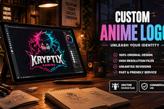 design custom vtuber logo overlay anime gaming twitch branding stream package