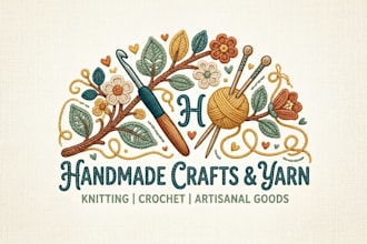 design a beautiful crochet logo for handmade, knitting, and craft businesses
