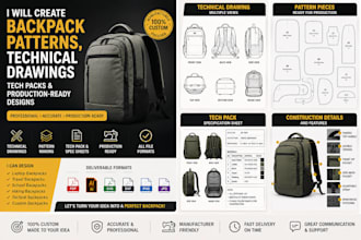 create backpack patterns technical drawing tech pack and production ready design