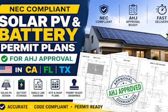 create nec compliant solar pv, battery permit plans for ahj approval in ca fl tx