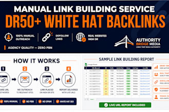 provide manual link building service with white hat dr50 plus backlinks