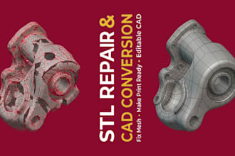repair fix stl file, fix mesh and convert to editable cad model for 3d printing
