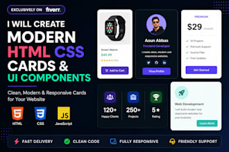 build modern responsive HTML CSS javascript components