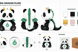 design plush toy characters, stuffed animal with  reference sheets and techpacks