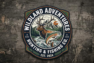 design a professional hunting and fishing logo for outdoor brands and adventure