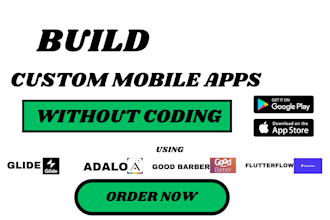 build no code app  adalo , gilde , goodbarber  , flutterflow