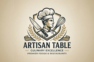 design a professional chef logo for restaurants, culinary  and food business