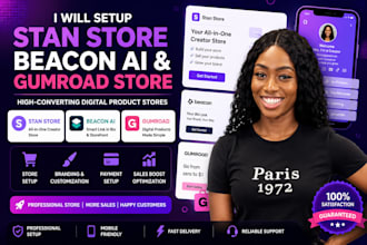 setup stan store, gumroad, beacon ai, linktree and digital product store