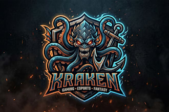 design a powerful kraken logo for gaming, esports, and fantasy brands