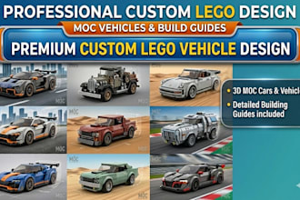 design custom 3d lego car models, moc vehicles and building guides