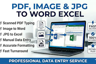 manually type scanned PDF, image, jpg and convert to word or excel