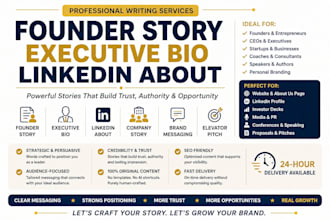 write founder story executive bio linkedin about us brand story company profile