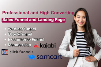 kajabi sales funnel, website design landing pages in kajabi samcart clickfunnels