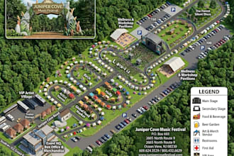 design isometric map, campground map, resort map and event map