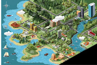 design isometric map, campground map, resort map and event map