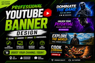 design professional youtube banner, channel art and cover