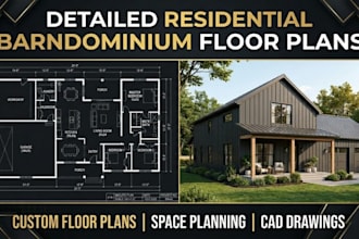 draw detailed residential floor plans for barndominiums