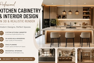design kitchen cabinetry, kitchen interior in 3d and realistic render