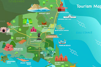 design a custom illustrated map for travel and tourism