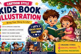 illustrate cartoon style children book illustrations kid story book illustration