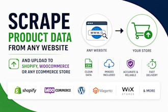 scrape product data  and upload to shopify or woocommerce