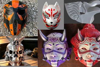 design detailed 3d mask, wearables, stl 3mf 3d print and paint halloween helmet