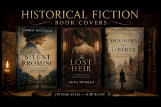 design a historical fiction book cover with elegant vintage style