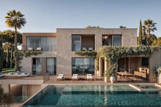 redesign luxury house 3d, HQ render, building elevation, outdoor, garden render