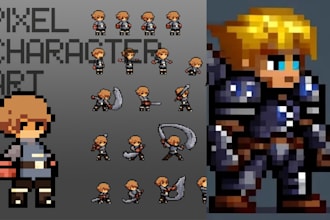 create pixel art character animation sprite sheet, game asset for indie game rpg
