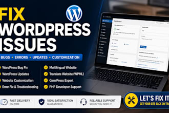 fix wordpress bugs, update website, customize and translate wordpress