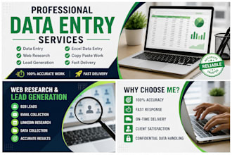 data entry, web research, lead generation and PDF conversion