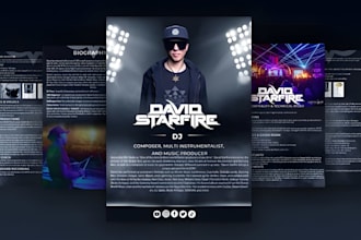 design dj press kit epk, logo, music press kit epk, artist press kit, one pager